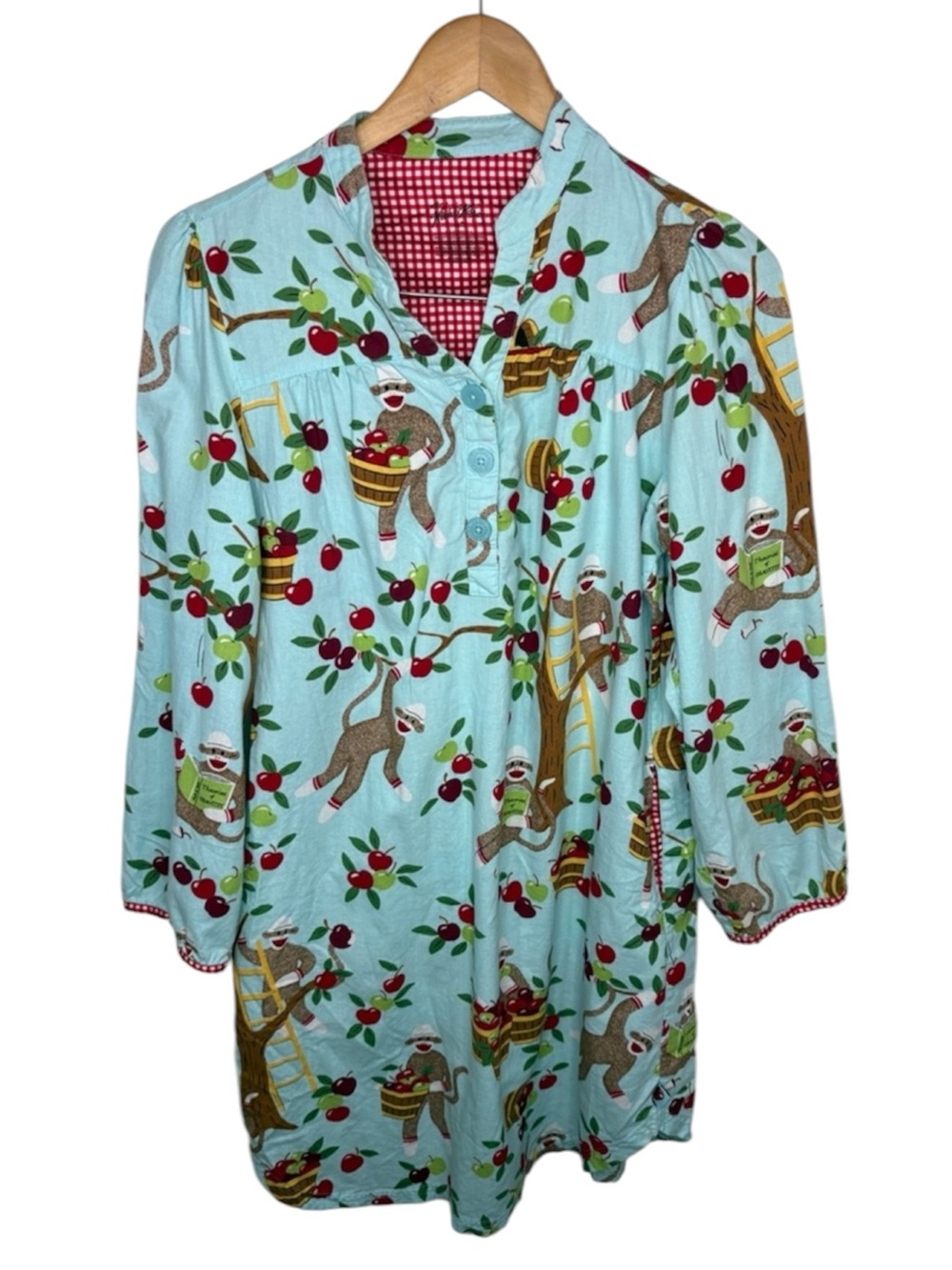 Nick & Nora Blue Sock Monkey Nightgown Sleepwear Women Size M